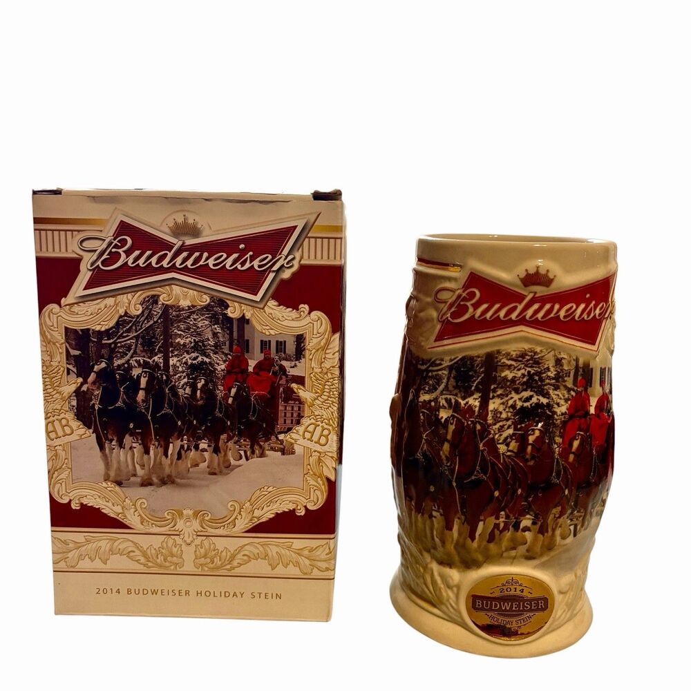 2014 Budweiser Holiday Beer Stein w/ Box Holiday Lane 7 in